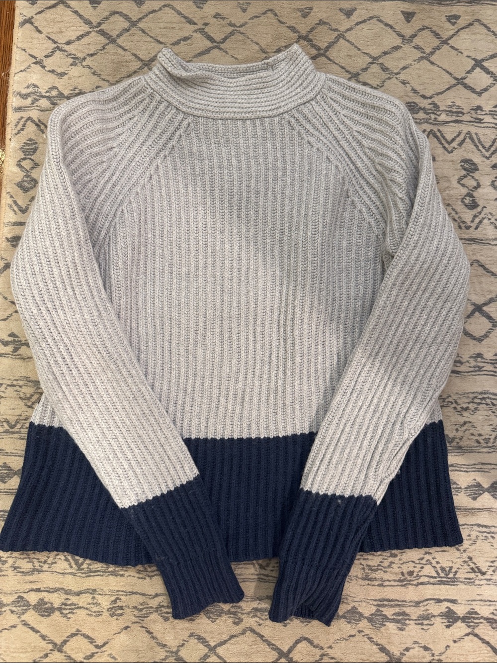 Banana Republic Gray and Navy Ribbed Turtleneck Sweater